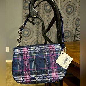 Coach Poppy Tartan Plaid Canvas Leather Wristlet NWT